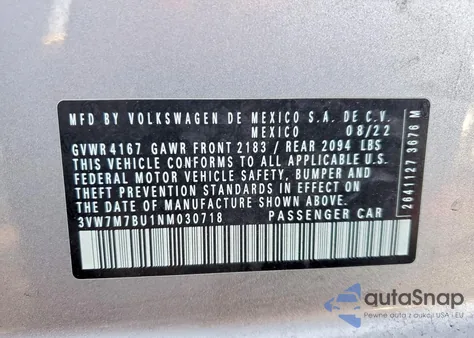 2022 Volkswagen Jetta Se from USA, damaged, VIN 3VW7M7BU1NM030718